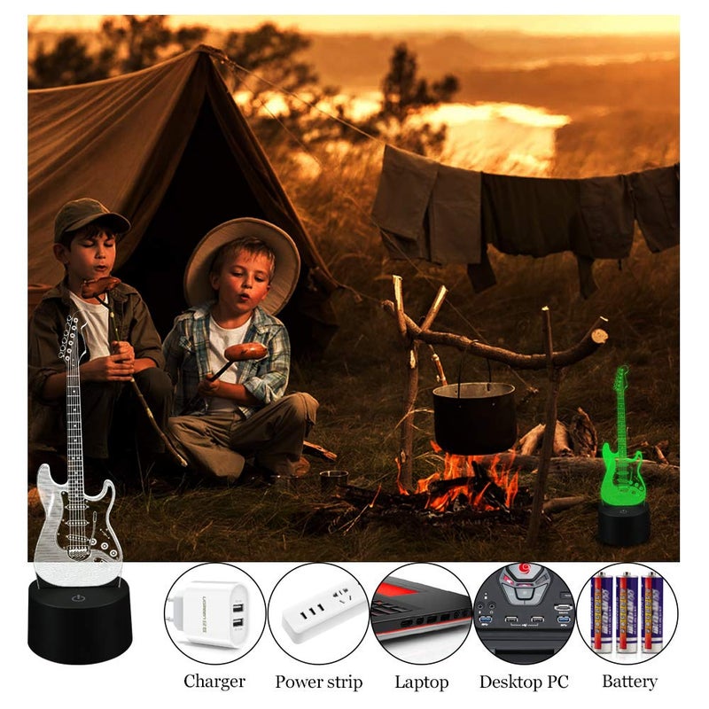 AZIMOM 3D Illusion Lamp Electric Guitar Remote Control 16 Colors Night Light for Kids Smart Touch Bedside Lamps Bedroom Decoration Boys & Girls Women Birthday Gifts - Image 3